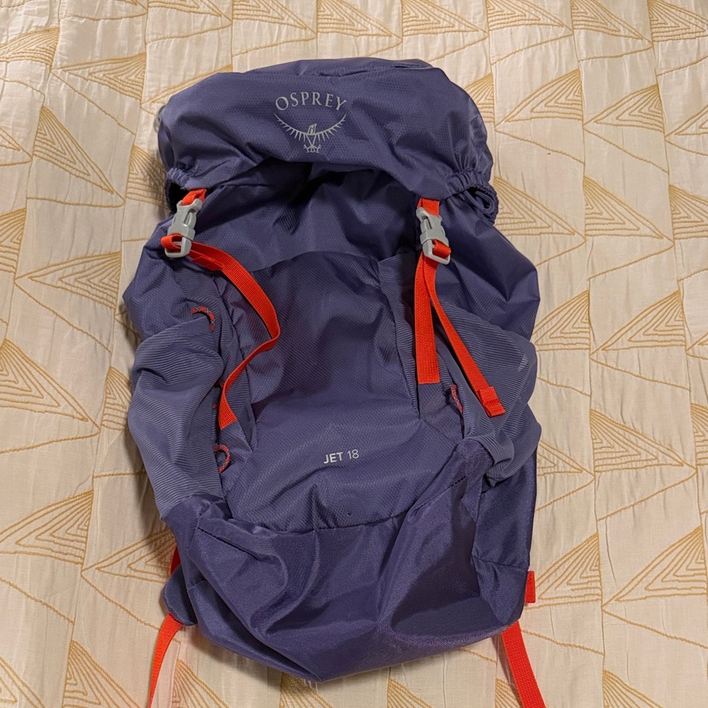 Osprey Jet 18 Kids Hiking Backpack in Euphoria Purple and Red, NWOT